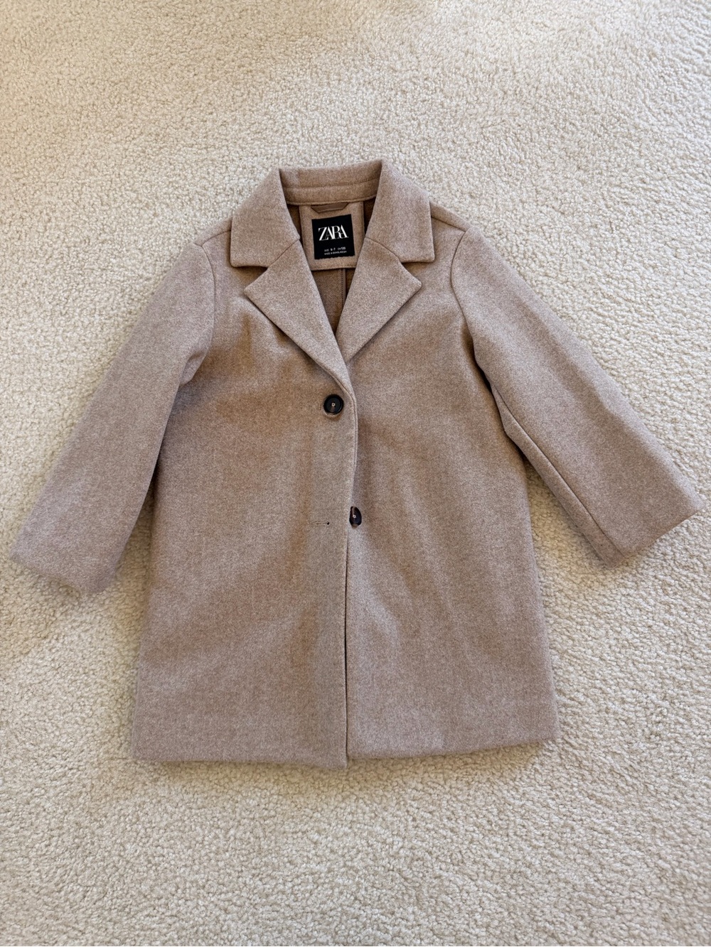 ZARA Girls' Tan Wool-Blend Coat - Classic Single-Breasted Jacket